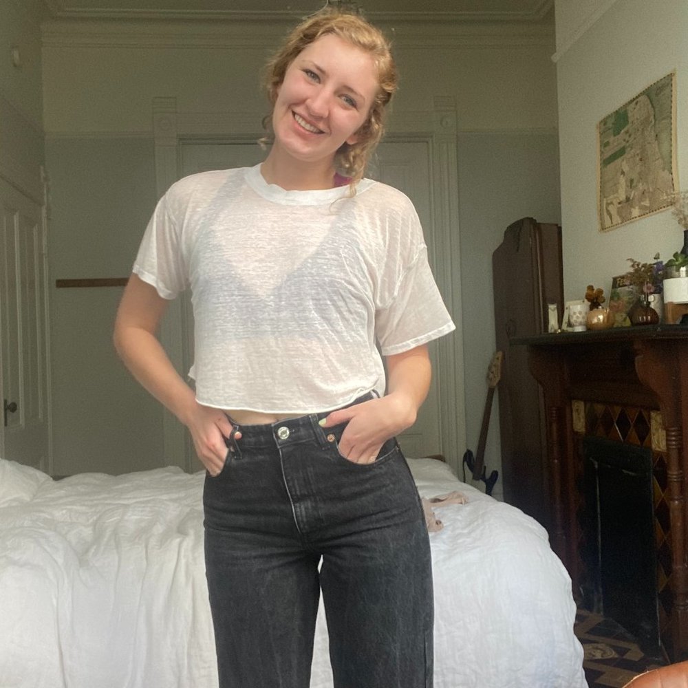 Out From Under White Tuti Burnout Cropped Basic Tee Size S